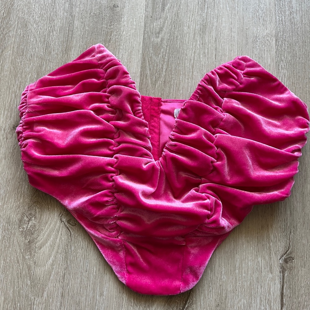 Vibrant velvet Hot Pink Ruched corset top